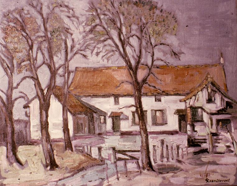 File:1979, Ferme à Beersel, huile sur toile par Léon van Dievoet.JPG