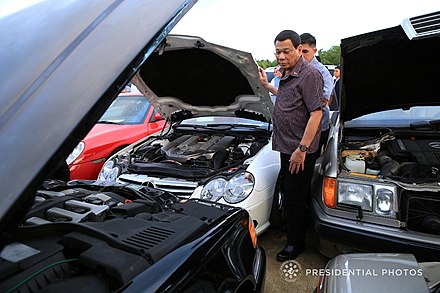 President Rodrigo Duterte inspecting the smuggled vehicles before they were destroyed at Port Irene in Sta. Ana, Cagayan