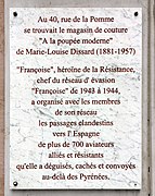 Plaque commémorative à Marie-Louise Dissard.