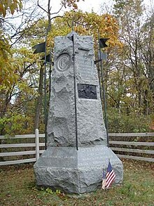 The monument to the 6th Pennsylvania Cavalry Regiment was erected at the Gettysburg battlefield in 1888 by the State of Pennsylvania 6th PA Cavalry MN369-B.jpg