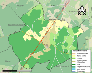 Barevná mapa znázorňující využití půdy.