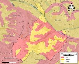 Carte des zones d'aléa retrait-gonflement des sols argileux d'Auvillar.