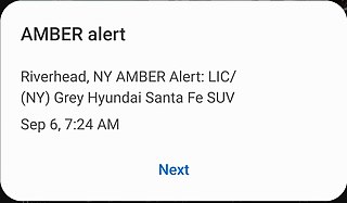 An amber alert or a child abduction emergency alert is a message distributed by a child abduction alert system to ask the public for help in finding abducted children. It originated in the United States in 1996.