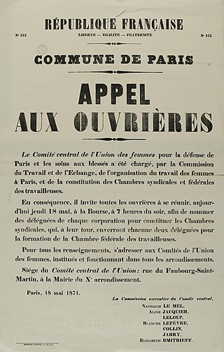 <span class="mw-page-title-main">Union des femmes pour la défense de Paris et les soins aux blessés</span> French womens group during the 1871 Paris Commune