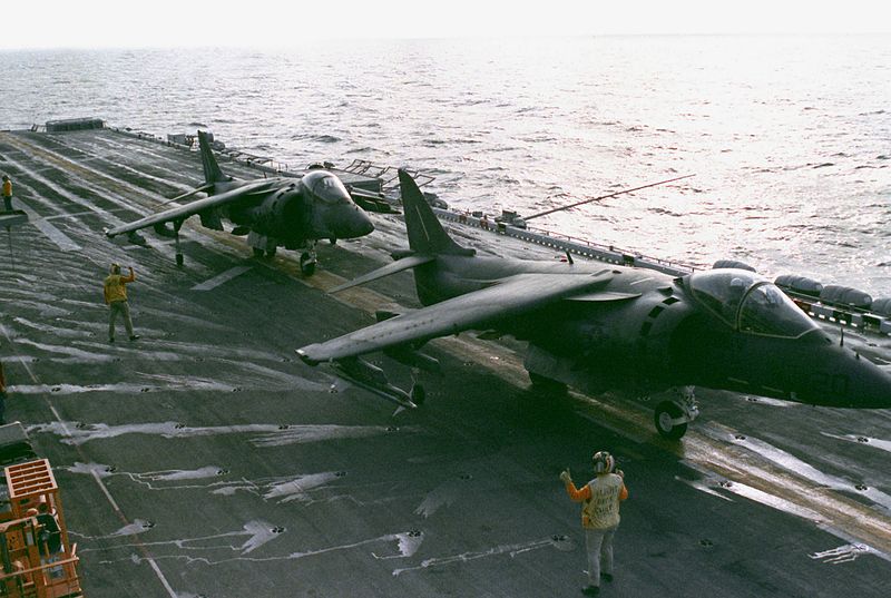 File:AV-8B Harriers on USS Inchon (LPH-12) 1989.JPEG