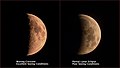 Comparison between a waxing crescent moon and a partially eclipsed moon