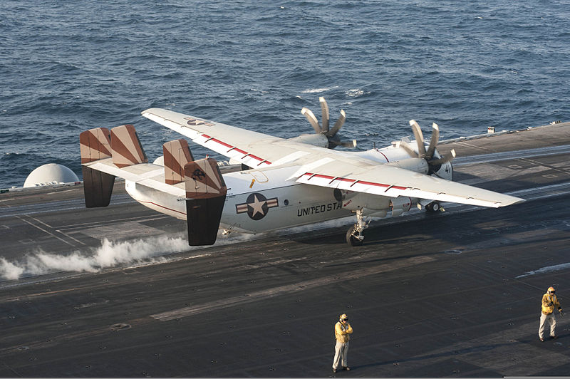 File:A U.S. Navy C-2A Greyhound aircraft assigned to the Rawhides of Fleet Logistics Support Squadron (VRC) 40, launches from the flight deck of the aircraft carrier USS Harry S. Truman (CVN 75) Dec. 16, 2013, in 131216-N-ZG705-015.jpg