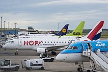 Various aircraft at Aberdeen International Airport in July 2014