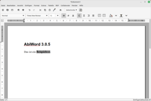 AbiWord 3.0.5, rulând pe Linux Mint
