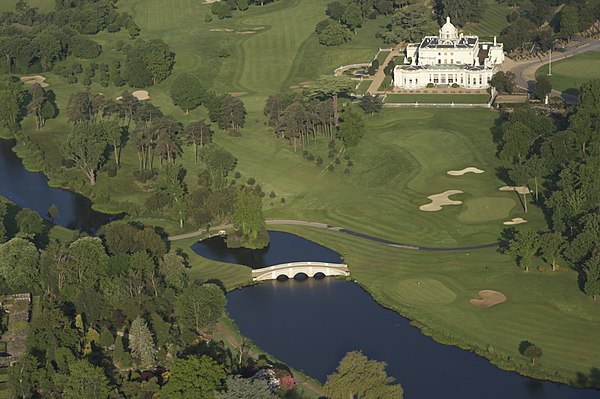 Aerial shot of the mansion and Repton Bridge