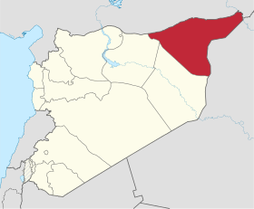Karta Sirije s istaknutom pokrajinom Al-Hasakah