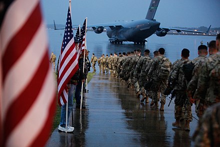 U.S. paratroopers assigned to 1st Brigade Combat Team, 82nd Airborne Division deploy to the Middle East following the Baghdad airstrike, 4 January 2020 American Paratroopers deploy to Middle East, January 2020.jpg