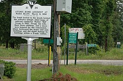 Historical marker and access sign Atomic Bomb historical marker.jpg