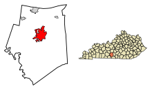 Kopár megye, Kentucky, beépített és be nem épített területek Glasgow Highlighted 2131114.svg