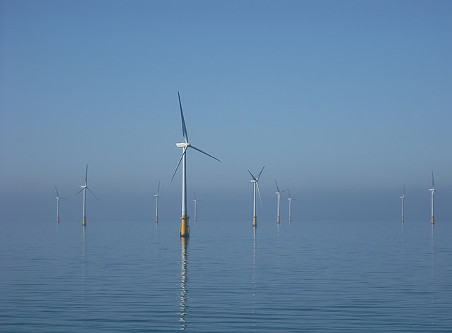 Offshore wind turbines at Barrow, off Walney Island in the Irish Sea
