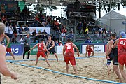 Deutsch: Beachhandball Europameisterschaften 2019 (Beach handball Euro); Tag 6: 7. Juli 2019 – Spiel um Platz Drei, Männer, Ungarn-Russland 2:0 (26:20, 23:22) English: Beach handball Euro; Day 6: 7 July 2019 – Men's Bronze Medal Match – Hungary-Russia 2:0 (26:20, 23:22)