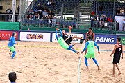 Deutsch: Beachhandball Europameisterschaften 2019 (Beach handball Euro); Tag 3: 4. Juli 2019 – Männer, Platzierungsrunde Gruppe III, Slowenien-Türkei 0:2 (18:18, 22:23) English: Beach handball Euro; Day 3: 4 July 2019 – Men Consolation Round Group III – Slovenia-Turkey 0:2 (18:18, 22:23)