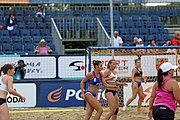 Deutsch: Beachhandball Europameisterschaften 2019 (Beach handball Euro); Tag 5: 6. Juli 2019 – Frauen, Halbfinale, Ungarn-Niederlande 2:0 (19:16, 15:12) English: Beach handball Euro; Day 5: 6 July 2019 – Semifinal Women – Hungary-Netherlands 2:0 (19:16, 15:12)