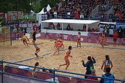 Deutsch: Beachhandball bei den Olympischen Jugendspielen 2018; Tag 5, 10. November 2018; Mädchen, Hauptrunde - Kroatien-Argentinien 1:2 English: Beach handball at the 2018 Summer Youth Olympics at 11 October 2018 – Girls Main Round – Croatia-Argentina 1:2