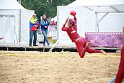 Deutsch: Beachhandball bei den Olympischen Jugendspielen 2018; Tag 6, 11. Oktober 2018; Mädchen, Platzierungsspiel um Platz 7 - Russland-Venezuela 2:0 English: Beach handball at the 2018 Summer Youth Olympics at 11 October 2018 – Girl's Placement Match 7-8 – Russia-Venezuela 2:0