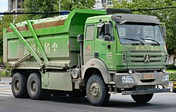 BeiBen Truck 2538 dump truck based on Mercedes-Benz SK in Zhengzhou, Henan Province, China BeiBen Truck 2538 dump truck, front 8.16.18.jpg