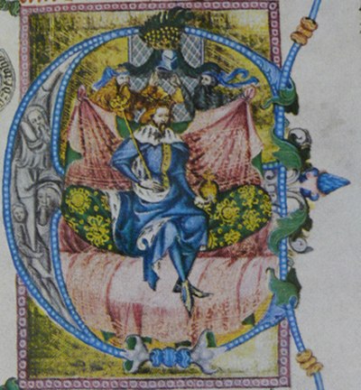 King Wenceslaus depicted in his Bible (the so-called Wenceslas Bible, late 14th century)