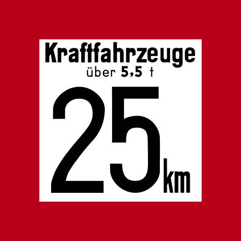 Datei:Bild 71 - Zeichen für Geschwindigkeitsbeschränkungen über 5,5 Tonnen  auf 25 km, StVO 1937.svg – Wikipedia