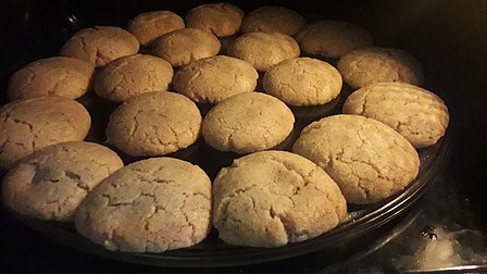 Cookies baking in an oven.
