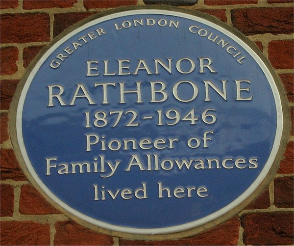 Blue plaque on her house in Tufton Street, Westminster