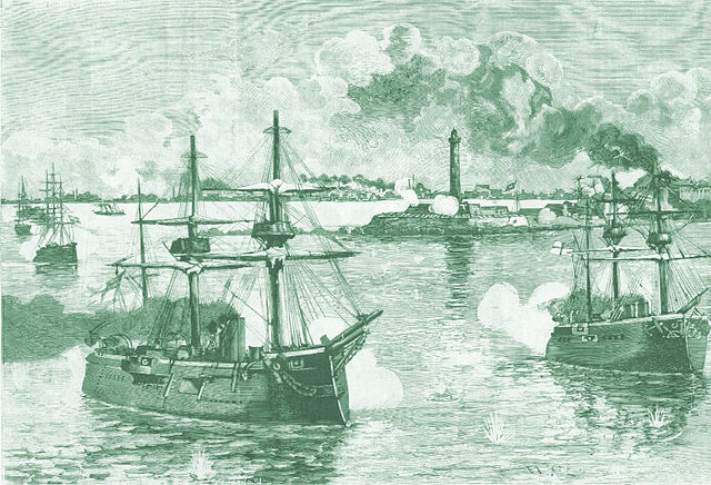 British ships shelling Alexandria by a French artist.