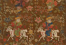 Silk brocade (detail), Boys riding goats. Ming dynasty, 15th/16th century.