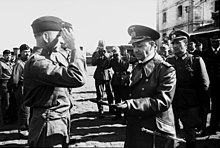 Grand Admiral Erich Raeder with Otto Kretschmer (left), August 1940 Bundesarchiv Bild 101II-MW-0952-17, Frankreich, Auszeichnungen fur U-99-Besatzung.jpg