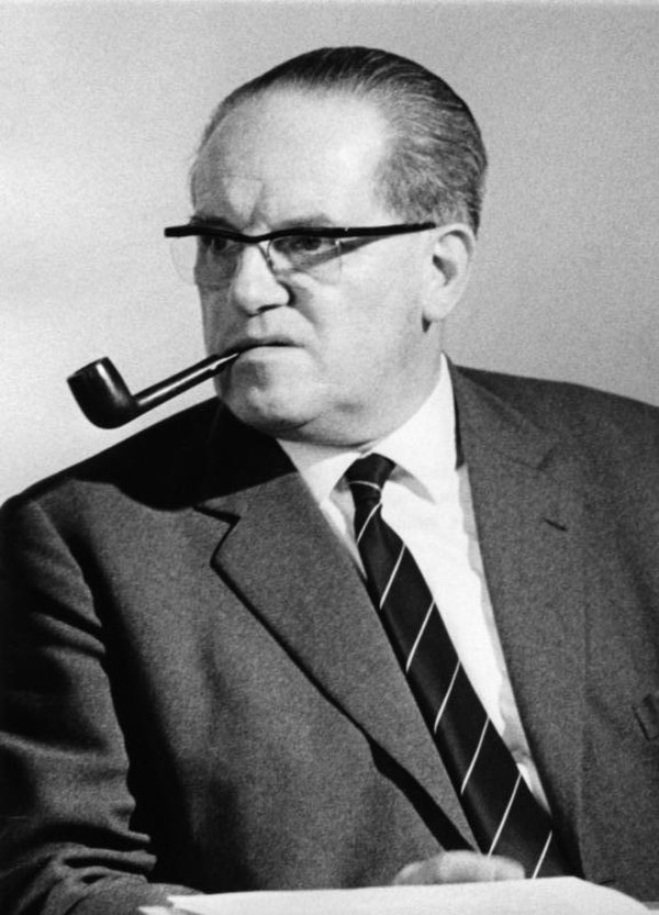 Iconic portrait of Minister Herbert Wehner in 1966, with his pipe