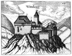 Windegg Castle around 1674, copper engraving by Georg Matthäus Vischer