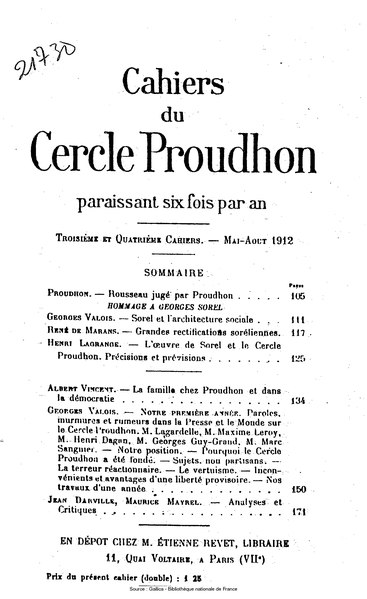 File:Cahiers du Cercle Proudhon, cahier 3-4, 1912.djvu