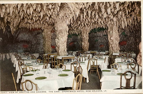 "The Cave" in the basement of the Gruenwald (later Roosevelt) Hotel, New Orleans opened in 1912; said by some to be one of the first nightclubs in the