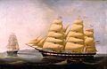 Täislaev Europa (1854) on maalil eesplaanil ja bark Union tagaplaanil