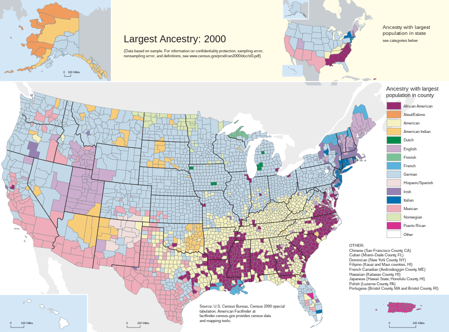 Kelompok keturunan terbesar menurut county, 2000