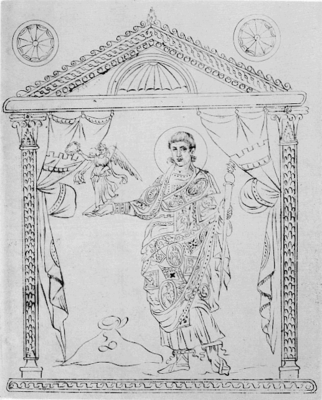 The Caesar Constantius Gallus in a later copy of the Chronography of 354, with one of the best surviving indications of what the pictures on clothes described by Asterius looked like.
