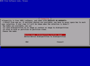 Screenshot der Clonezilla Live-CD