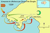 Outline of the first confrontations on the island. Conquista de Mallorca por Jaime I de Aragon 01.jpg