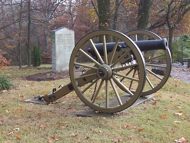 Cannon in front of the Nature Center & Veteran's Memorial in Covington. Marker in the background shows Nathan Bedford Forrest's last speech. (2007)