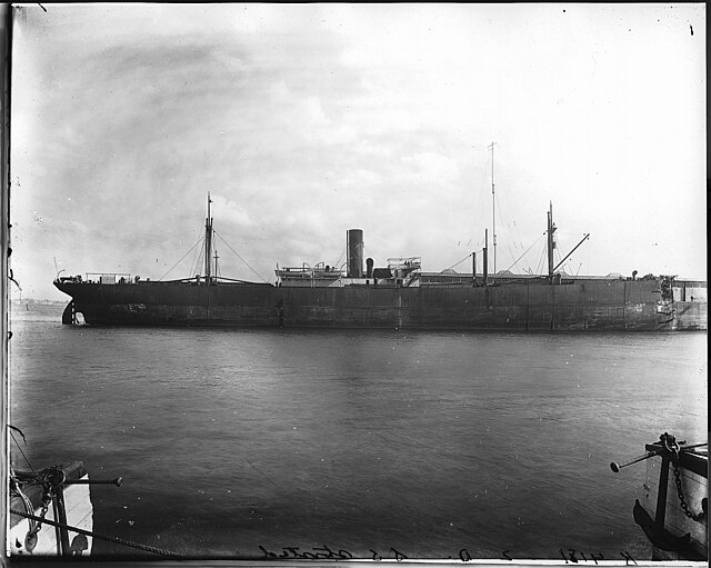 Storstad docked in Montreal after colliding with Empress of Ireland.