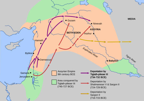 Assyrian Deportations of the Israelites Deportation of Jews by Assyrians.svg