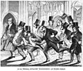 Die Gartenlaube (1856) b 713.jpg Zu einer Abstimmung „herbeigepeitschte“ Parlamentsmitglieder, nach Thorschluß ankommend