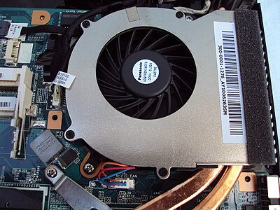 The heat is expelled from a laptop by an exhaust centrifugal fan.