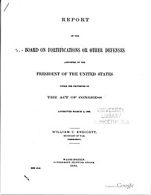 Board of Fortifications report, 1886 EndicottReport.jpg