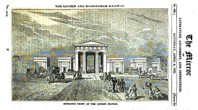 Entrance Front of the London Station by C. F. Cheffins, published 3 April 1837.