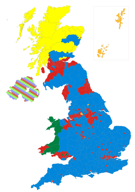 Map showing most popular party by counting area.