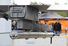 ALE-50 towed decoy system in the upper part of an F-16 Falcon wing pylon F-16CM 2030 Turku Airshow 2015 04 pylon.JPG